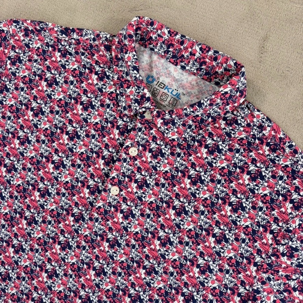 IBKUL Performance UPF 50+ Quick Dry Golf Tech Polo Shirt Geometric Floral Men XL